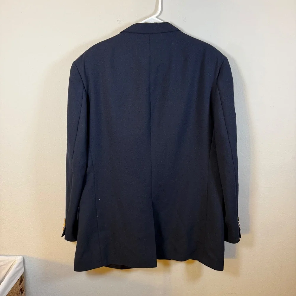Orvis Mens Navy Blue 3 Button Blazer Gold Crest Buttons Made in USA 46L